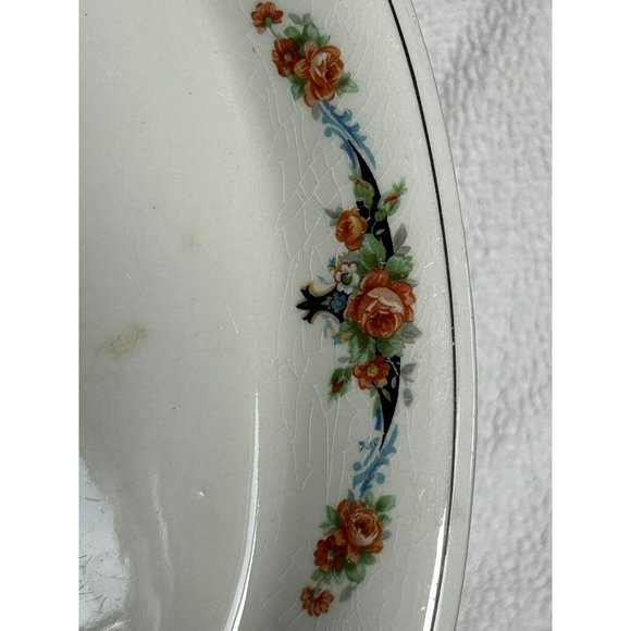 Crown Potteries Company Platter 11 5/8”L x 8 5/8”W Orange Roses Platinum Trim - Picture 3 of 12